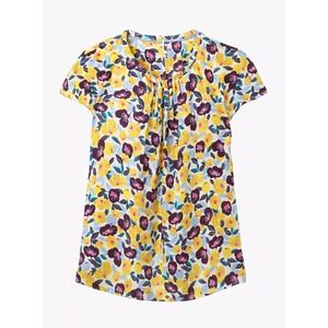 Boden Women Silk Blend Floral Pleated Neck Blouse Yellow Purple Size US 2P W0605